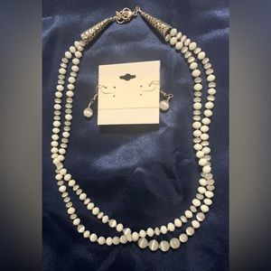 🆕 Beaded necklace & pierced earrings - handmade, white